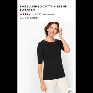 NWT Talbots Embellished Black S Crew Neck Sweater